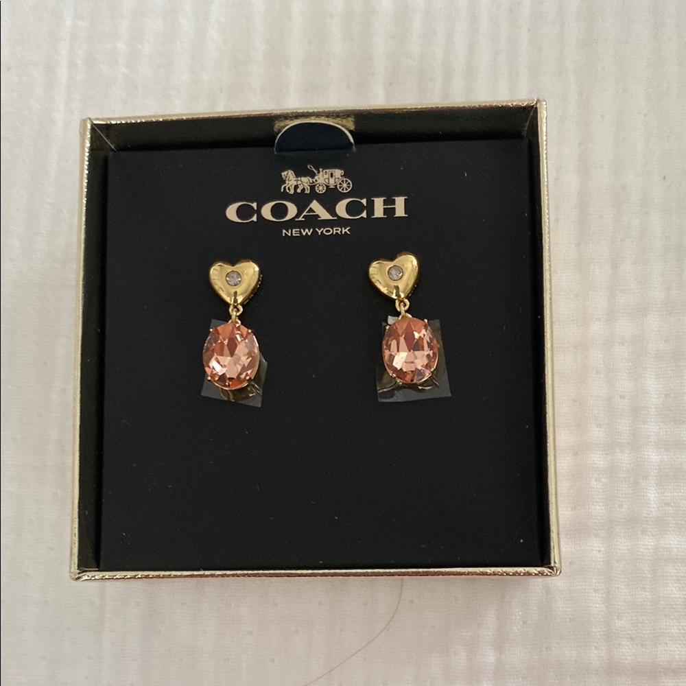 Coach Gold and Pink Heart Earrings